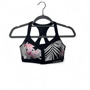 Victoria's Secret Sport Front Zip Sports Bra 34C Hawaiian Floral Sporty Athletic